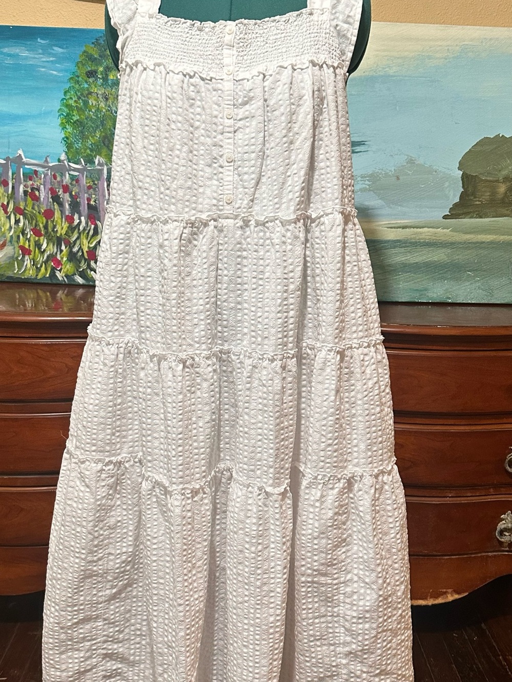 Old Navy White Tiered Seersucker Maxi Skirt - Picture 2 of 10